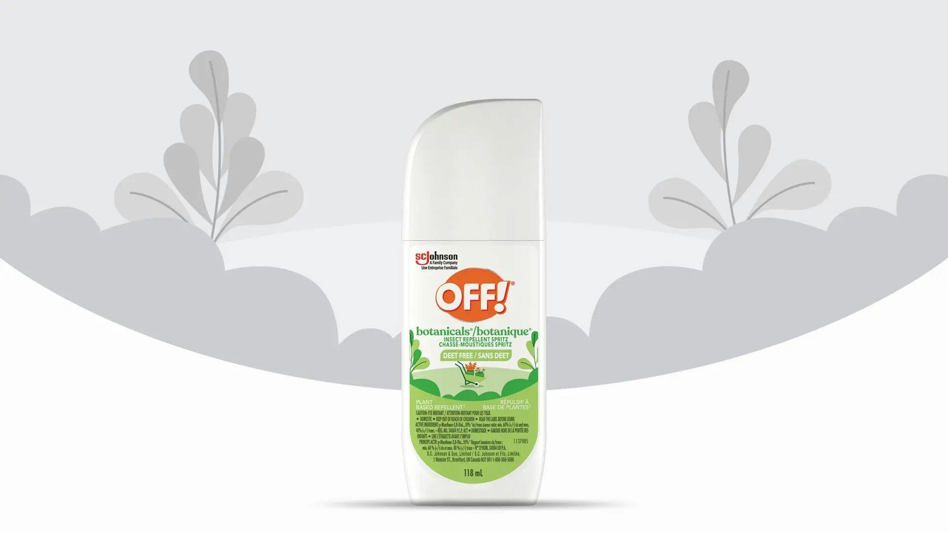 Front of an OFF! Botanicals Insect Repellent IV Bottle