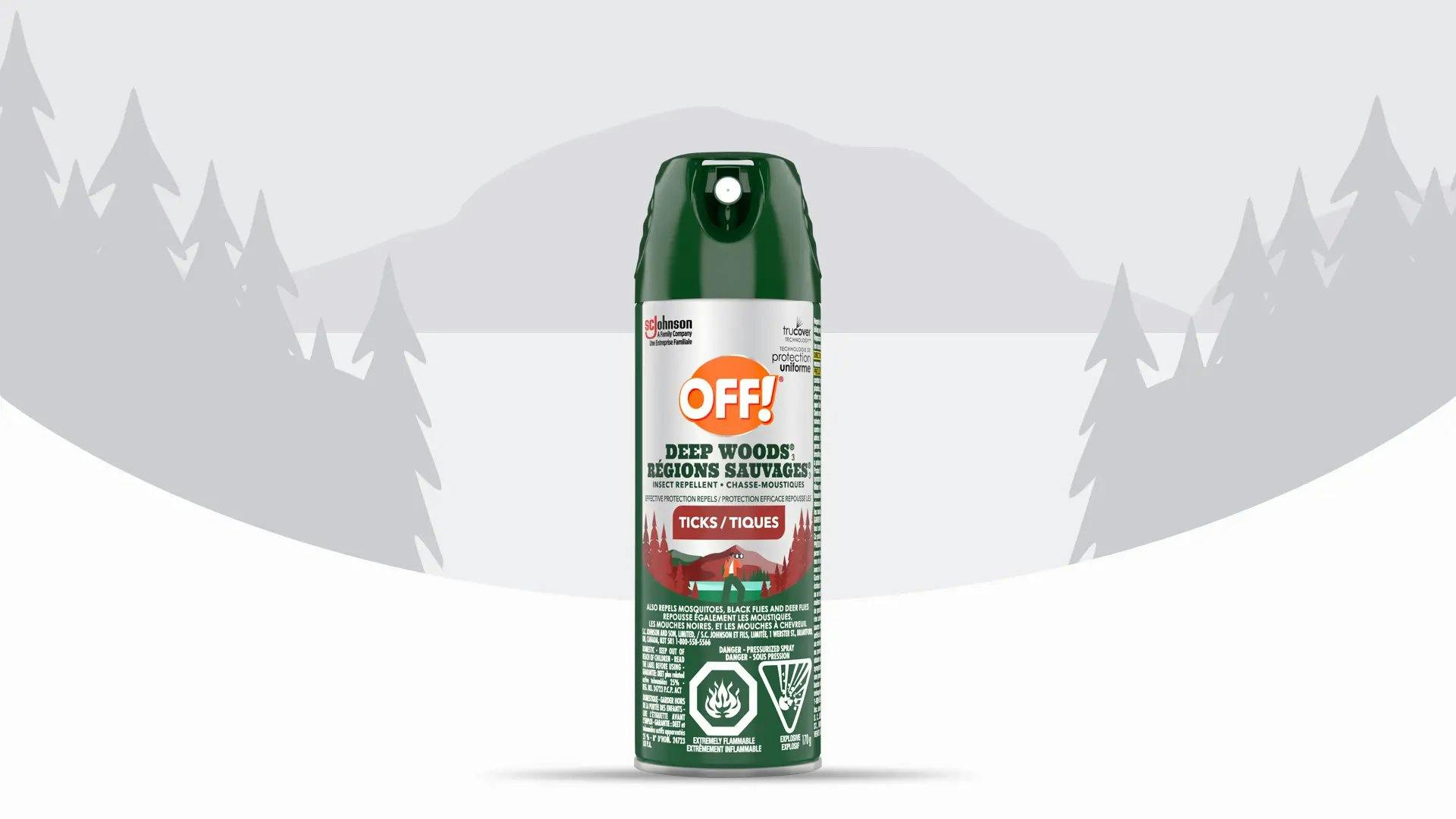 Front of an OFF!® Deep Woods® Tick Insect Repellent can
