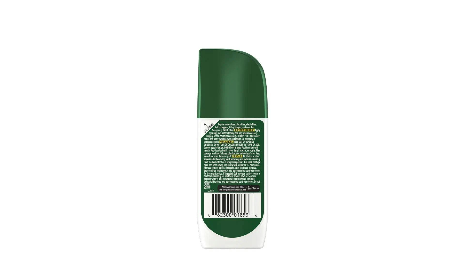 Back of an OFF!® Deep Woods® Pump Spray Insect Repellent bottle