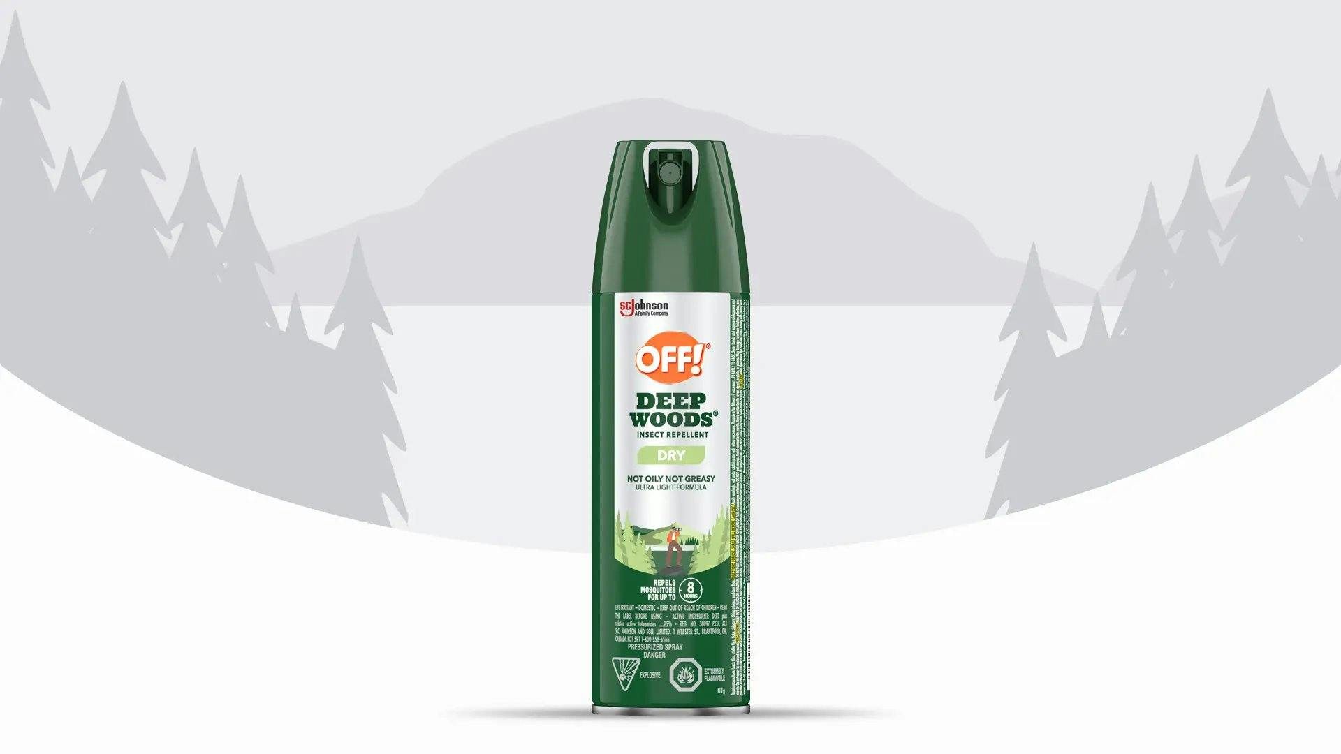 Front of an OFF!® Deep Woods® Insect Repellent Dry can