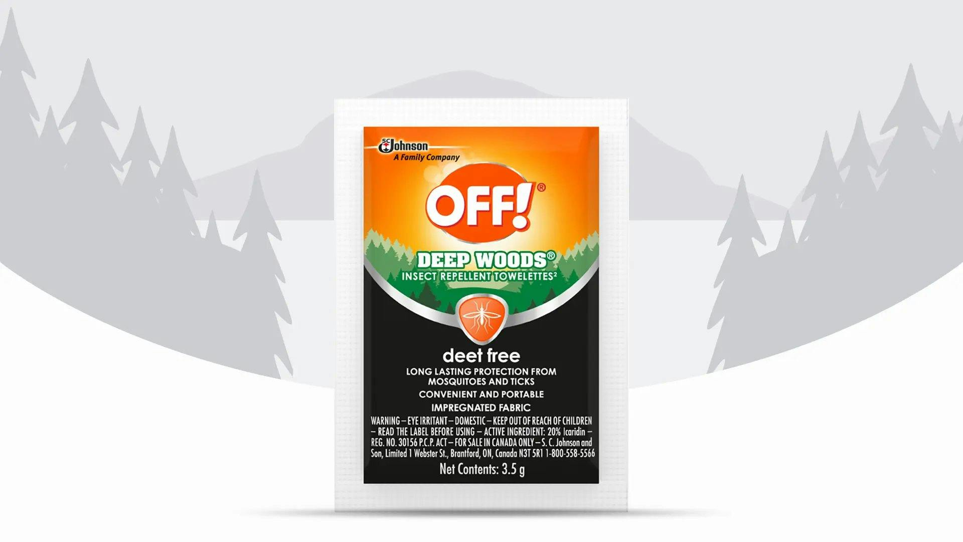 Front of an OFF!® Deep Woods® Wipes - DEET Free package